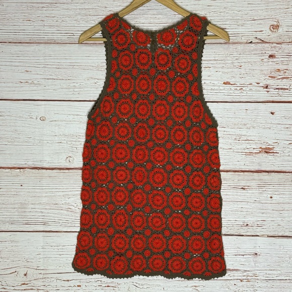 Free People Delilah Crochet Mini Shift Dress in Orange and Brown Sz S - Picture 9 of 13